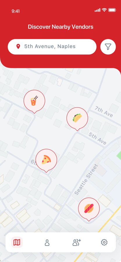 Discover nearby vendors on a live map
